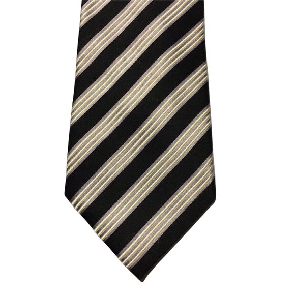 Donald Trump Mens Signature Collection Tie Black White Violet Striped 100% Silk - Picture 5 of 7
